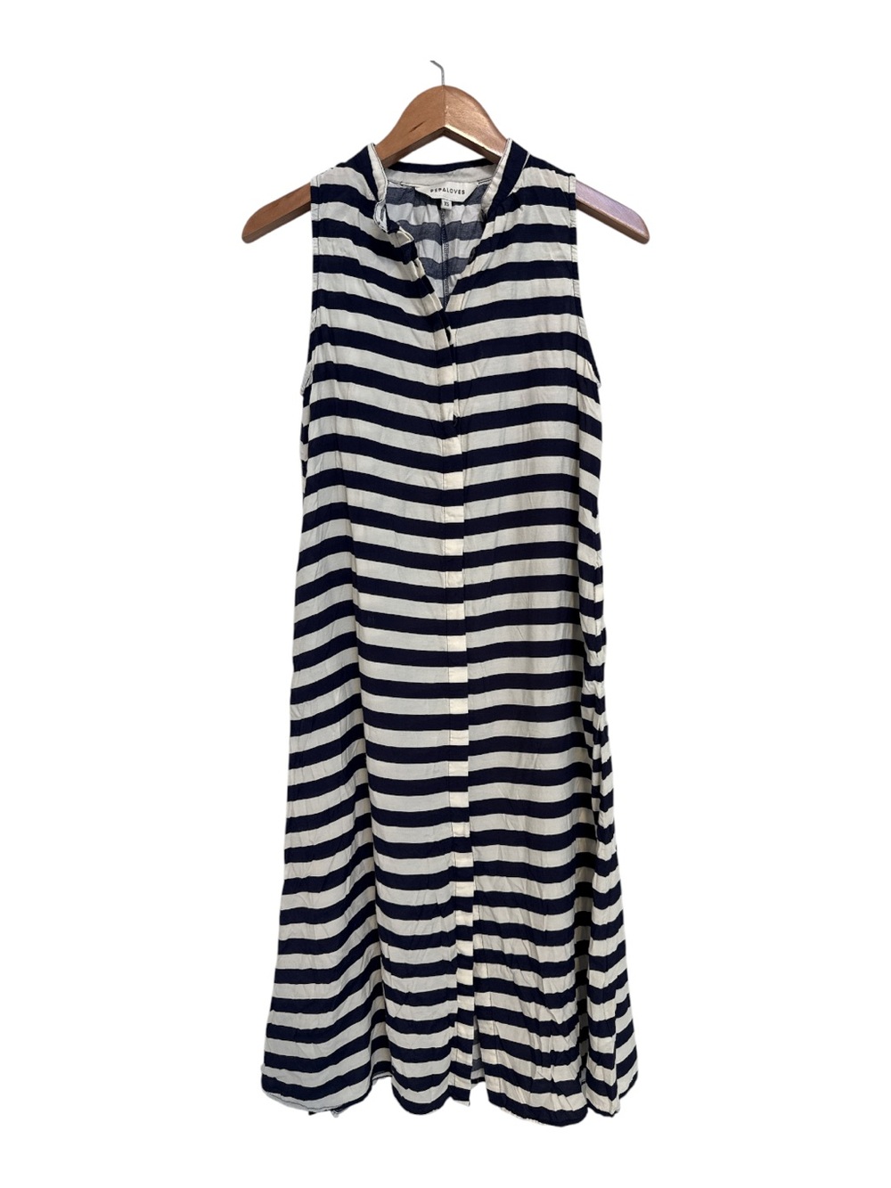 PepaLoves Sleeveless Navy and White Striped Button Down Dress